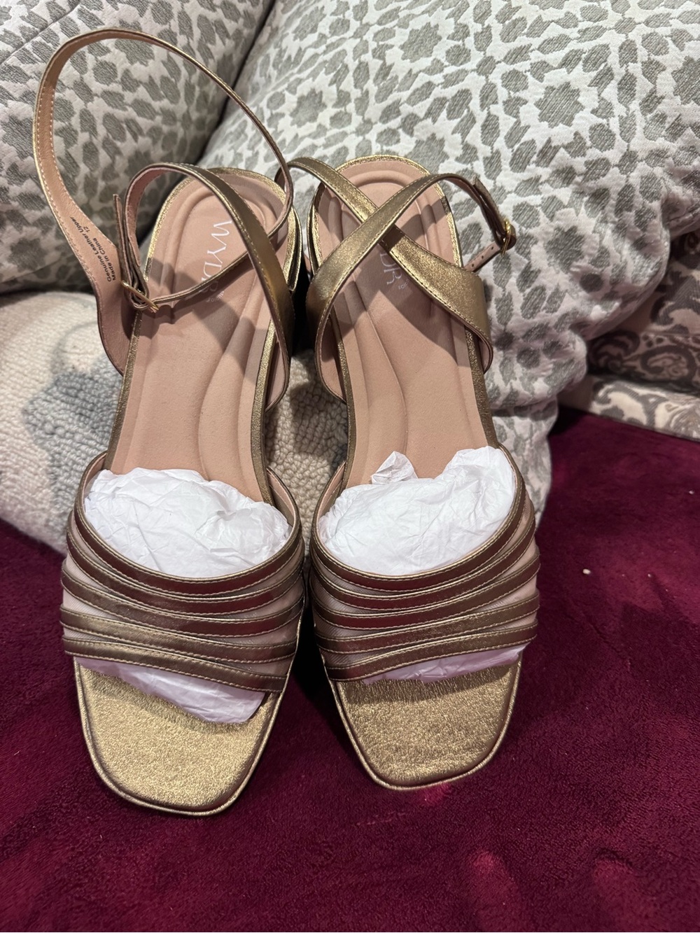 Metallic Gold Strappy Block Heel Sandals